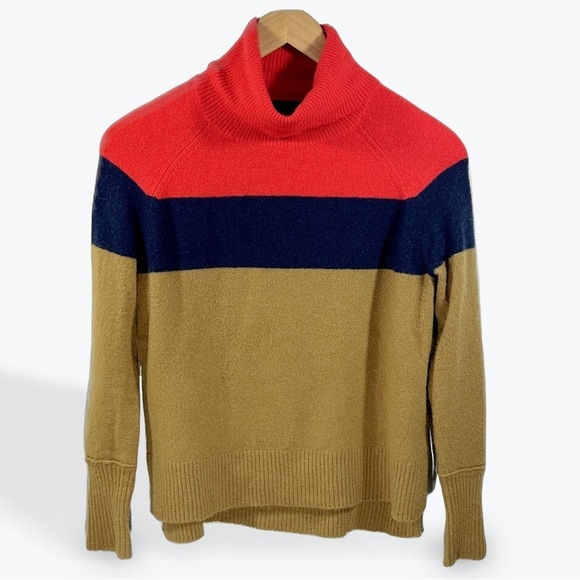 J. Crew Sweaters - J. Crew Red, Navy, and Tan Striped Colorblock Turtleneck Long Sleeve Sweater XXS